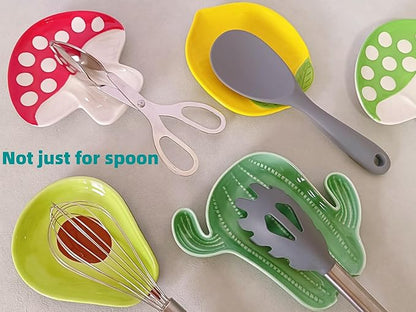 Ceramic Spoon Rest for Stove Top & Kitchen Counter Spoon Holder for Stove & Cooking Spoon Holder for Ladle Cute Coffee Spoon Rest Utensil Rest Spatula Rest, Green Avocado Kitchen Decor & Accessories
