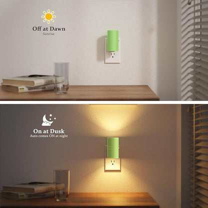 JandCase Night Lights Plug into Wall, Dimmable Night Light Plug in with Green Shade, Modern Night Lights with Dusk to Dawn Sensor, Soft White 3000K, 0-100LM Nightlight for Hallway Bedroom, 2 Pack