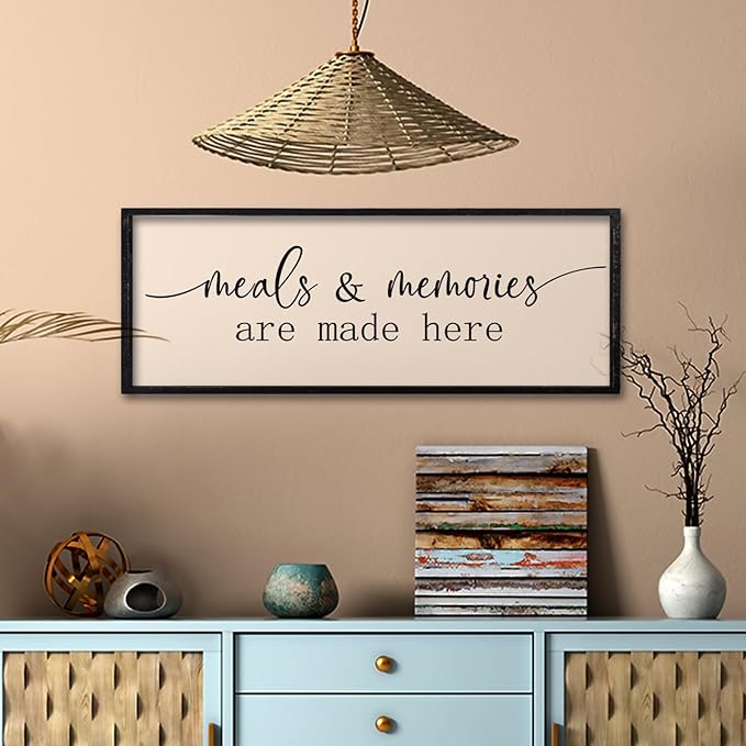 comurdyo Dining Room Meals and Memories Are Made Here Wall Decor 32"x12" for Minimalist Rustic Farmhouse Dining Room Kitchen Sign Large Wooden Framed Plaque Wall Hanging Art (Black)