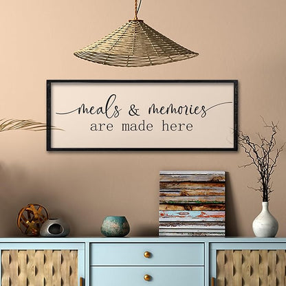 comurdyo Dining Room Meals and Memories Are Made Here Wall Decor 32"x12" for Minimalist Rustic Farmhouse Dining Room Kitchen Sign Large Wooden Framed Plaque Wall Hanging Art (Black)