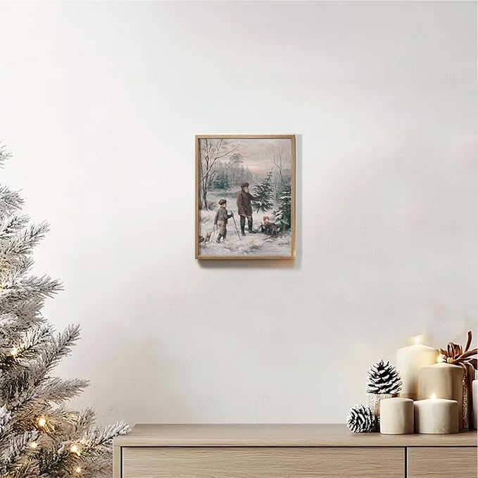 Uniro Christmas Wall Art Prints, Vintage Christmas Decor, Neutral Winter Landscape Painting, Antique Rustic Christmas Artwork, Farmhouse Snowy Winter Holiday Wall Decor, Aesthetic Xmas Posters for Bedroom, Living Room, Gallery, winter Room Decor, Holid...