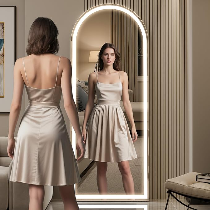 Led Mirror Full Length Tempered Glass Arched Full Body Mirrors with Dimming & 3 Color Lighting 30 x 71 Inch Full Length led Mirror for Bedroom, Dressing Room