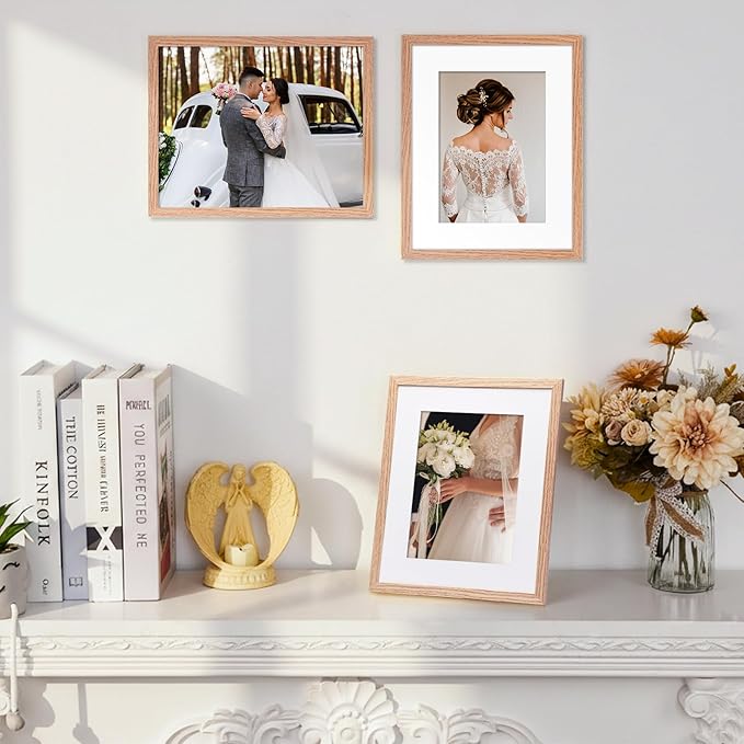 Fixwal 8x10 Picture Frame Set of 6 with Shatter Resistant Plastic Glass, Thin Border and Light Weight Photo Frames for Wall or Tabletop Display, Gift for Mother's Day, Father's Day, Natural
