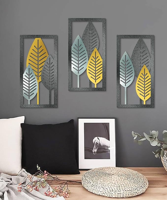 Putuo Decor Leaf Boho Wall Art Set of 3, Botanical Mid Century Nature Wall Decor, Modern Tree Hanging Art for Living Room Bedroom