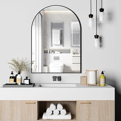 Arched Wall Mirror for Bathroom, 30"x40" Arched Mirror Wall Mounted Mirror with Metal Frame, Black Vanity Mirror Decor for Mantle, Bedroom, Entryway, Living Room