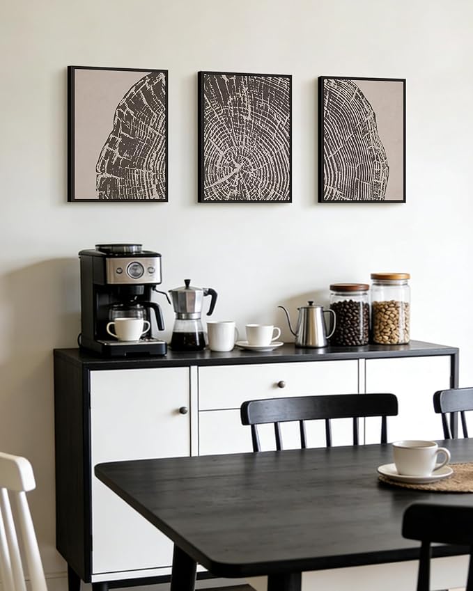 PHOPAGO Vintage Tree Rings Framed Wall Art Modern Retro Wood Stump Wall Decor Nature Farmhouse Rustic Art Prints Bedroom Home Decor - 11x14in Black Framed
