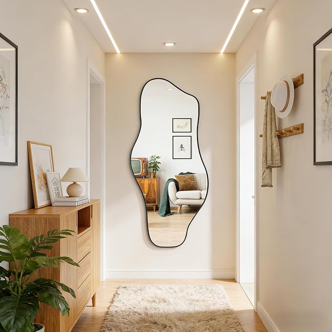 Irregular Mirror Full Length, 67"x31" Asymmetrical Tempered Glass Mirrors, Modern Large Organic Frameless Mirrors for Living Room Bedroom Hallway Entryway, Horizontal or Vertical Hanging