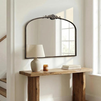 Besdomus Vintage Arched Black Mirror: 40"x29" French Large Arch Antique Wall Decorative Mirror - Baroque Traditional Ornate for Entryway/Bedroom/Fireplace/Bathroom- Home Decor for Interior Designers