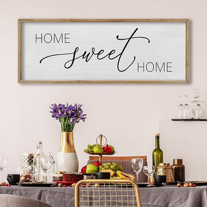 FZMHASLWW Living Room Wall Decor Home Sweet Home Sign 32"×12" Farmhouse Family Horizontal Plaque for Entryway Large Rustic House Modern Minimalist Wood Framed Wall Hanging Art (Wood)