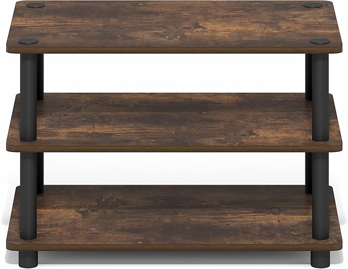 Furinno Turn-N-Tube TV Stand, 3-Tier Corner Entertainment Center with Open Shelves, Toolless TV Console for TV up to 32 Inch, Open Back, Easy Assembly, for Living Room, Bedroom, Amber Pine