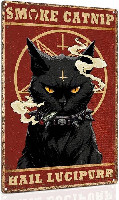 ALKB Funny Black Cat Metal Sign Retro Cat Metal Poster - Black Cat Gifts Bedroom Kitchen Wall Decor 8 x 12 Inch