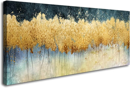 XXMWallArt FC2662 Canvas Wall Art Abstract Golden Forest Painting Modern Decor Abstract Canvas Prints for Living Room Bedroom Kitchen Home and Office Wall Decor