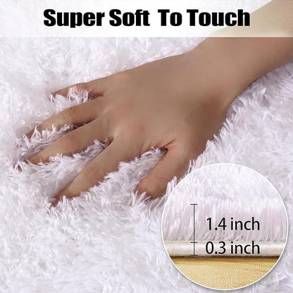 qulint 4x6 Area Rug for Bedroom, Fluffy Soft Shag White Carpet for Living Room Small Fuzzy Nursery Rug, Plush Shaggy Modern Alfombras for Boys and Girls Dorm Kid Room Home Decor (4ft x 6ft, White)