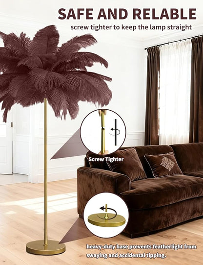 Feather Floor Lamp,Fluffy Ostrich Feather Floor Lamp for Bedroom,3 Color Temperatures Led Corner Modern Floor Lamps for Living Room Christmas Home Decor House Warming Gifts,63″ Height (Coffee)