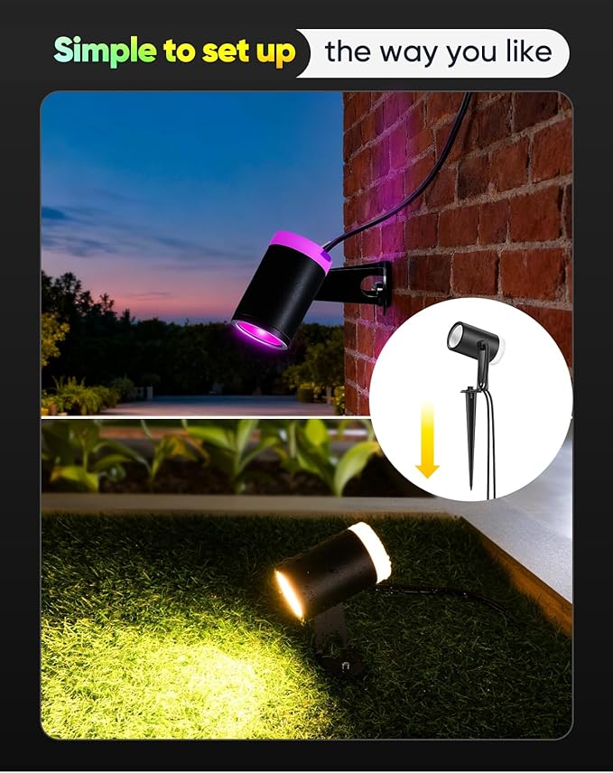 GZBtech Waterproof Landscape Spotlights, 24V RGB+IC+CCT Color Changing Outdoor Pathway Lighting, App&Remote Control Work with Alexa, Aluminum Dimmable LED Spot Light for Garden Yard Decor, 2 Pack