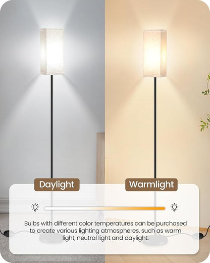 2 Pack Floor Lamp, Pole Lamp with Foot Switch, Modern Standing Lamp Lampshade, Minimalist Freestanding Lamp (Bulb Not Included), for Living Room, Bedroom Office, Black and Beige E07LDP205