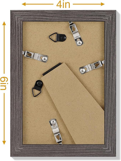 Vittanly 4x6 Picture Frames Set of 9, Display 3.5x5 Pictures with Mat or 4x6 without Mat, Photo Frames for Wall or Tabletop with Plexiglass, Engineered Wood, Dark Grey