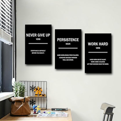 3 Pieces Motivational Canvas Wall Art Never Give Up Persistence Work Hard Success Quotes Inspirational Signs Posters Print for Home Bedroom Teens Room Gym Stretched and Framed [48''W x 24''H]