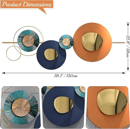 Lucky Monet Large Wall Decor for Living Room, Modern Metal Wall Art, 3D Geometric Round Wall Sculpture 59"x23" Wall Hanging Artwork Decoration for Dinning Room Bedroom Entryway