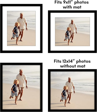 Americanflat 12x14 Picture Frame with Polished Plexiglass - Set of 5 - Use as 9x11 Frame with Mat or Display 12x14 Photo Without Mat - Galleria Collection - Picture Frames for Wall Display - Black