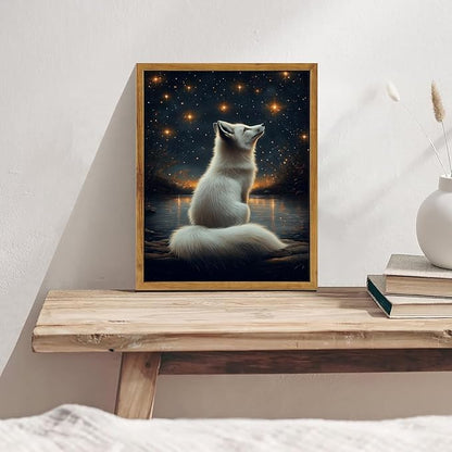 Djmwtb Framed Wall Art Vintage Wall Decor Fox Canvas Art Animal Pictures Celestial Paintings Wildlife Prints Artwork for Bedroom Living Room