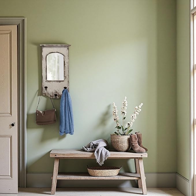 Rustic Entryway Arched Wall Mirrors with 3 Metal Hooks 12" x 22", Hanging Distressed White Wood Frame Farmhouse Bathroom Mirrors for Vanity, Ornate Mirror Wall Decor Living Room