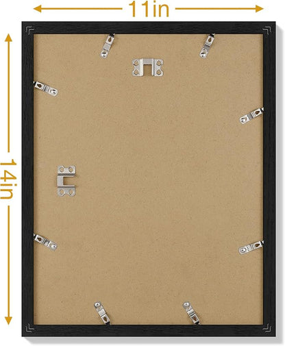 Vittanly 11x14 Picture Frames Set of 9, Display 8x10 Pictures with Mat or 11x14 without Mat, Photo Frames for Wall or Tabletop with Plexiglass, Engineered Wood, Black&Brown&Dark Grey