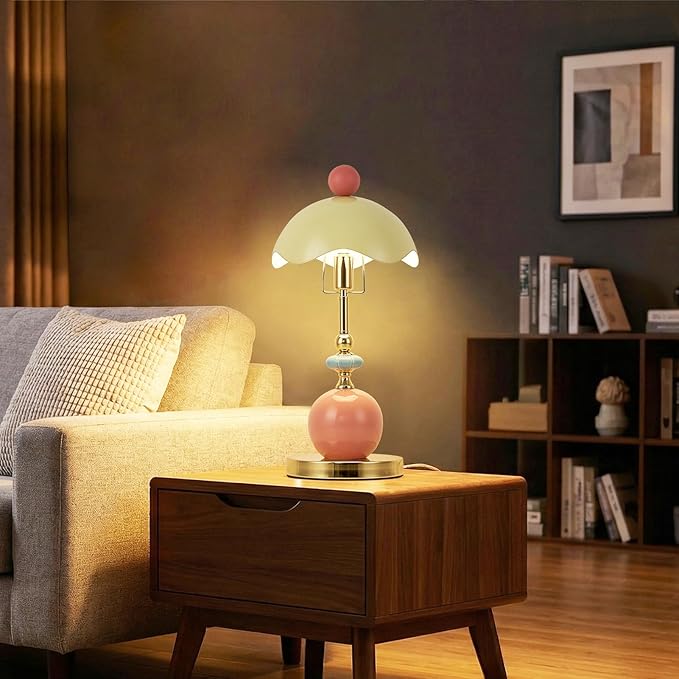 Modern Green Metal Shade Table Lamp Plug in Metal Base Desk Light with Plug Cord Switch for Bedroom Bedside Living Room