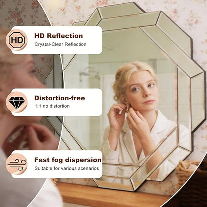 Modern Luxury Decorative Mirror with Beveled Edge,23.6" Octagon Wall Mirror, HD 1:1 Real Reflection, Shatterproof & Velvet Backed, Decor Mirror for Bathroom Living Room Entryway Bedroom ﻿
