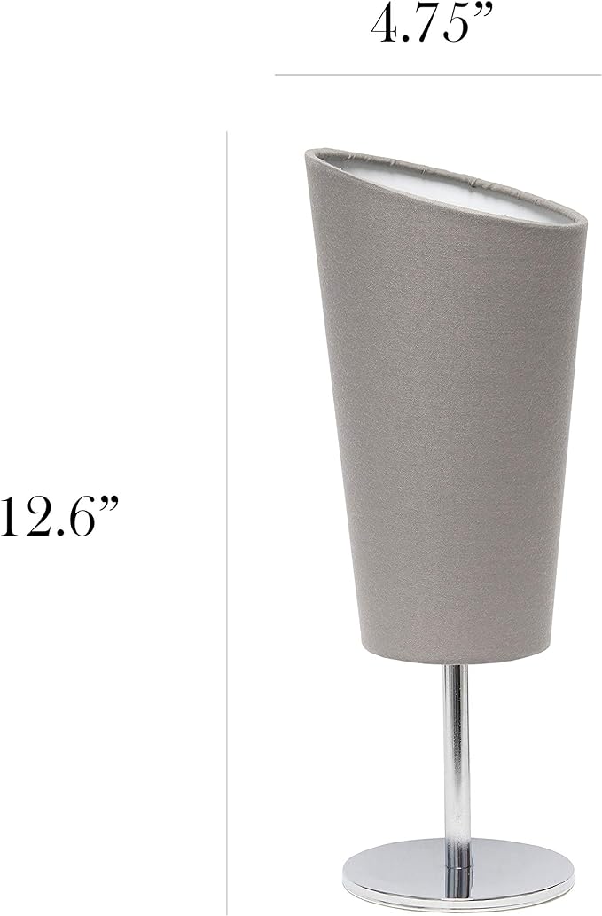 Simple Designs LT2061-GRY Mini Chrome Angled Fabric Shade Table Lamp, Gray