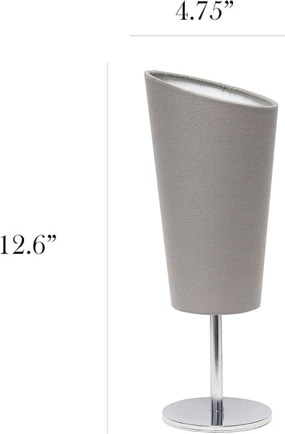 Simple Designs LT2061-GRY Mini Chrome Angled Fabric Shade Table Lamp, Gray