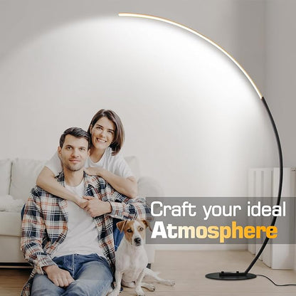 Modern LED Arc Floor Lamp Dimmable,Black Gold Arched Floor Lamp Standing Lamp with Remote for Living Room Bedroom Office Corner