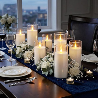 Amagic White Flameless Candles with Remote and Timer, Realistic Flickering Battery Operated Acrylic Led Pillar Fake Candles for Home Wedding Party Fall Christmas Decor, 3"×5" 5" 5" 6" 6" 6" Set of 6