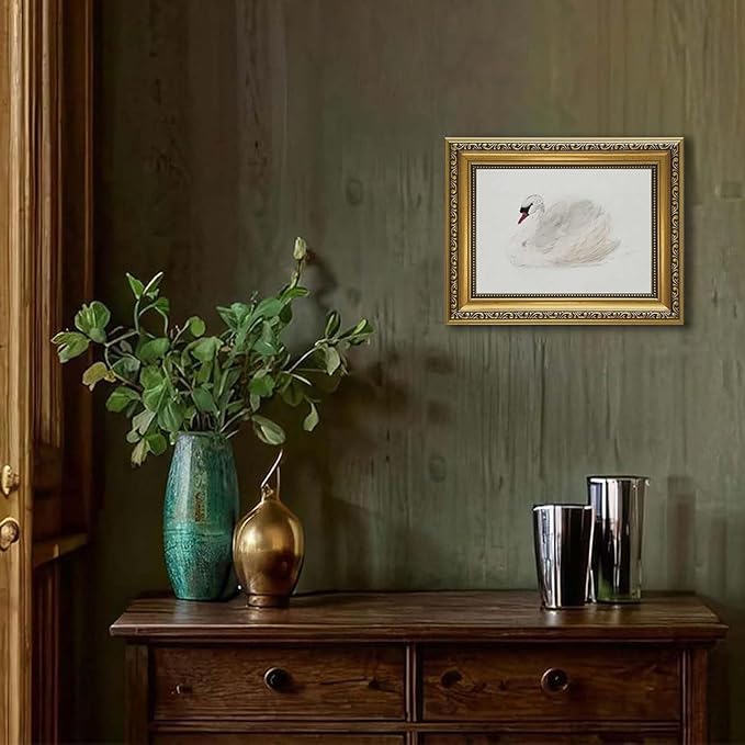 YD&YZY Gold Framed Vintage Wall Art Classic Swan Canvas White Swan Wall Decor Rustic Farmhouse Watercolor Retro Art Painting Picture Print Artwork for Bedroom Bathroom 8x10 inch Small Framed