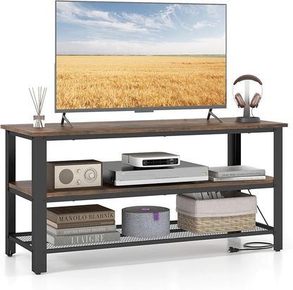 Giantex TV Stand for TV up to 50 Inches, 43.5" Wood Industrial TV Cabinet with 3-Tier Storage Shelves, Adjustable Feet, Entertainment Center TV Console Table for Living Room, Bedroom, Rustic Brown