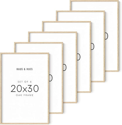 HAUS AND HUES Beige Oak Wood 20x30 Picture Frame - Modern Wood Wall Art Display - Lightweight 20x30 Frame for Art Prints, Photos, Posters - Ready-to-Hang Vertically & Horizontally (Set of 6)
