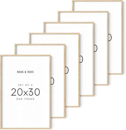 HAUS AND HUES Beige Oak Wood 20x30 Picture Frame - Modern Wood Wall Art Display - Lightweight 20x30 Frame for Art Prints, Photos, Posters - Ready-to-Hang Vertically & Horizontally (Set of 6)