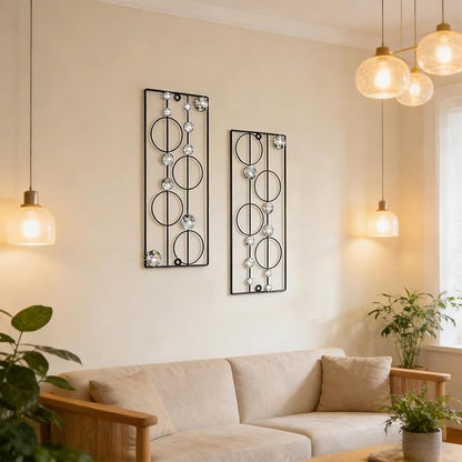 ZEXUIRU 2 Pack Bling Abstract Metal Wall Art Minimalist Line Jeweled Crystal Wall Decor Modern Geometric Rhinestone Hanging Wall Sculpture for Living Room Bedroom Bathroom Office