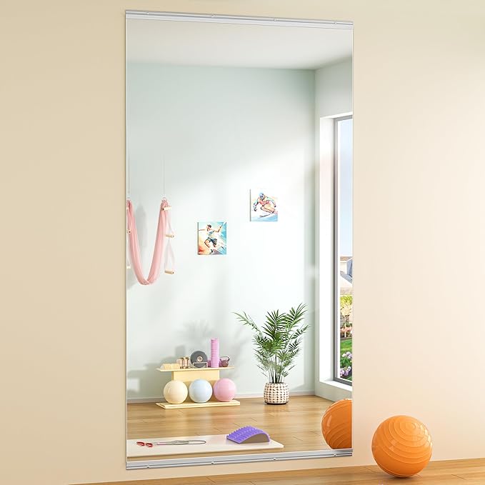 Hasipu Home Gym Mirror 83" L x 39" W - 1PC Large Full Body Mirror for Yoga, Fitness, Garage, Dance Studio, Wall-Mounted, 0.16in Tempered Glass Frameless