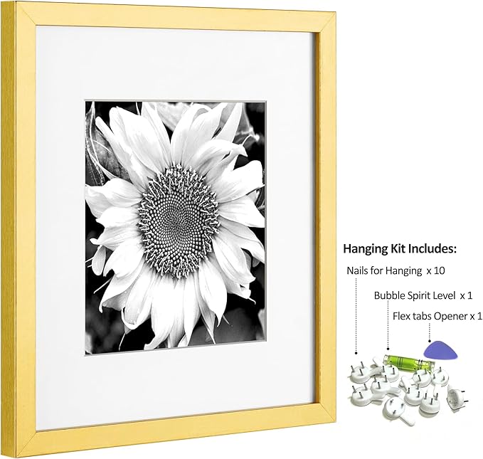 Yaetm Gold 12x12 Picture Frames Set of 9, Square Frame Displays 8x8 with Mat or 12x12 without Mat, Gallery Wall Frame Set for Wall Mounting (9 pack, Gold)