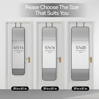 SCWF-GZ 57x16 Door Hanging Full Length Mirror, Floor Stand (Height 5.7ft just Body in1.3ft) Wall Mounted Metal Frame Rectangle Dressing Mirrors for Bedroom Bathroom Room 57 inch Black