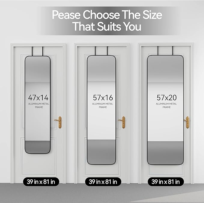 SCWF-GZ 57x20 Door Hanging Full Length Mirror, Floor Stand (Height 5.7ft just Body in1.3ft) Wall Mounted Metal Frame Rectangle Dressing Mirrors for Bedroom Living Room 57 inch Black