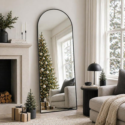 Full Length Mirror, Arched Floor Mirror Freestanding, Floor Standing Full Body Mirror with Stand for Bedroom, Hanging Mounted for Living Room Cloakroom