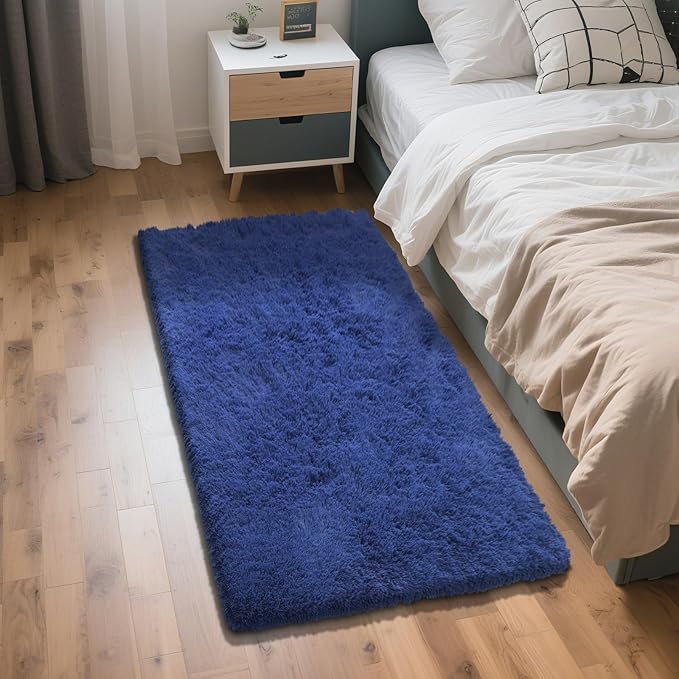 Blue Fluffy Rug Shag Area Rug, 2x4 Area Rugs for Girls Bedroom, Soft Cute Baby Play Mat, Indoor Floor Carpet for Teen, Nursery, Preppy Dorm, Plush Aesthetic Bedside Rug