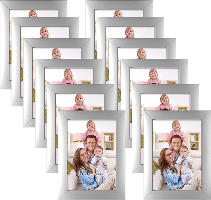 Giftgarden 5x7 Picture Frame Silver Set of 12, Multi Modern 5 by 7 Photo Frames Bulk for Wall or Tabletop Display