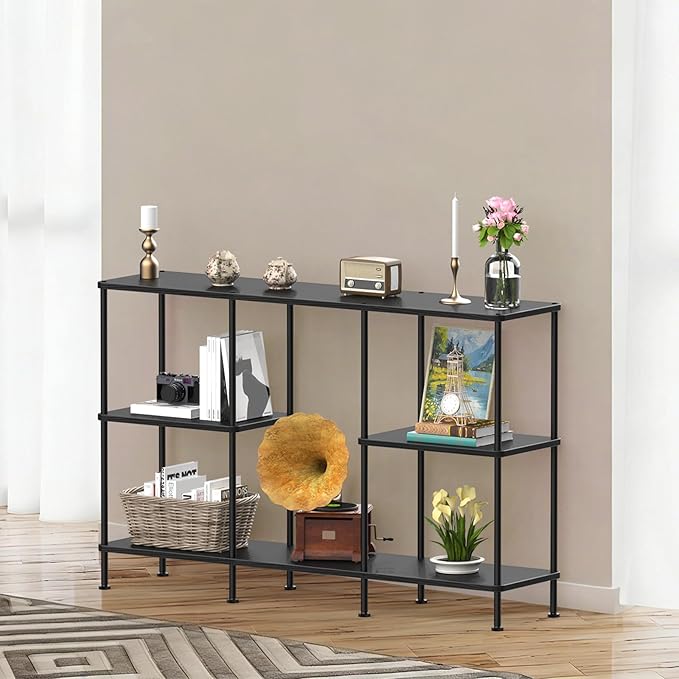 ETELI Tall Black TV Stand with Storage Small Entertainment Center for 50 Inch TV Console Table Media Stand 3 Tier Television Stands for Living Room and Bedroom