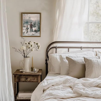 Uniro Christmas Wall Art Prints, Vintage Christmas Decor, Neutral Winter Landscape Painting, Antique Rustic Christmas Artwork, Farmhouse Snowy Winter Holiday Wall Decor, Aesthetic Xmas Posters for Bedroom, Living Room, Gallery, winter Room Decor, Holid...