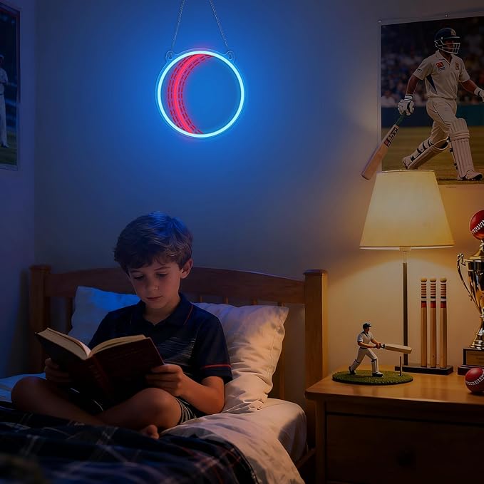OkiyiD Cricket Ball Neon Sign – Sport Shaped LED Light for Game Room Man Cave Bar Decor, Cricket Gifts for Boys Men Dad Husband, USB Powered Dimmable Wall Decor Accessories