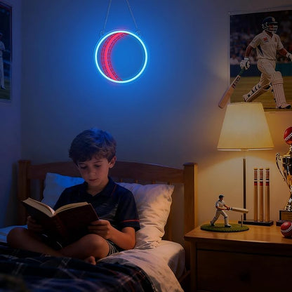 OkiyiD Cricket Ball Neon Sign – Sport Shaped LED Light for Game Room Man Cave Bar Decor, Cricket Gifts for Boys Men Dad Husband, USB Powered Dimmable Wall Decor Accessories