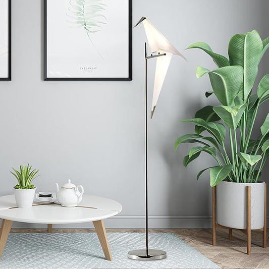 63" Modern Bird Floor Lamp, Silver Crane Bird Swing Floor Light Fixtures for Bedroom Dining Living Room